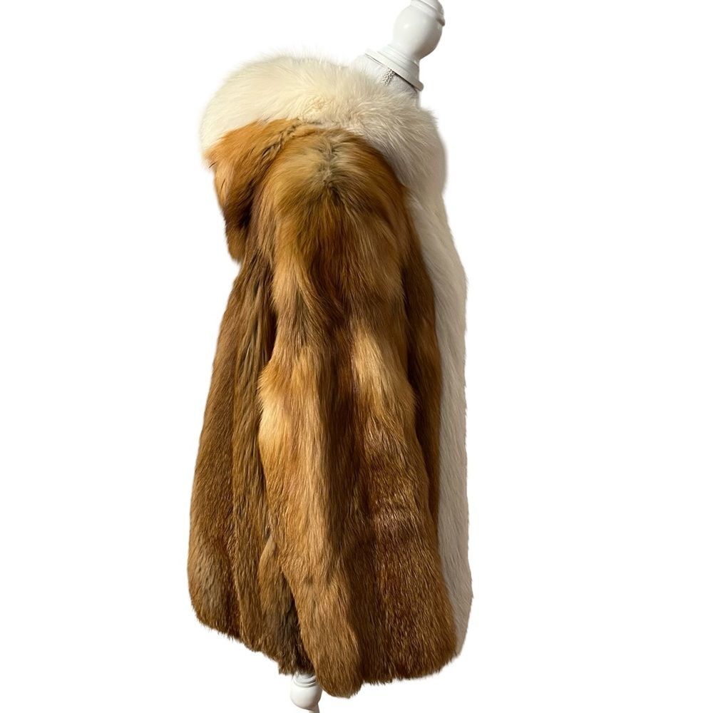 Red Fox Fur Parka Jacket White Fox Trim Size M Genuine Fur Womens Full Zip - Picture 4 of 9
